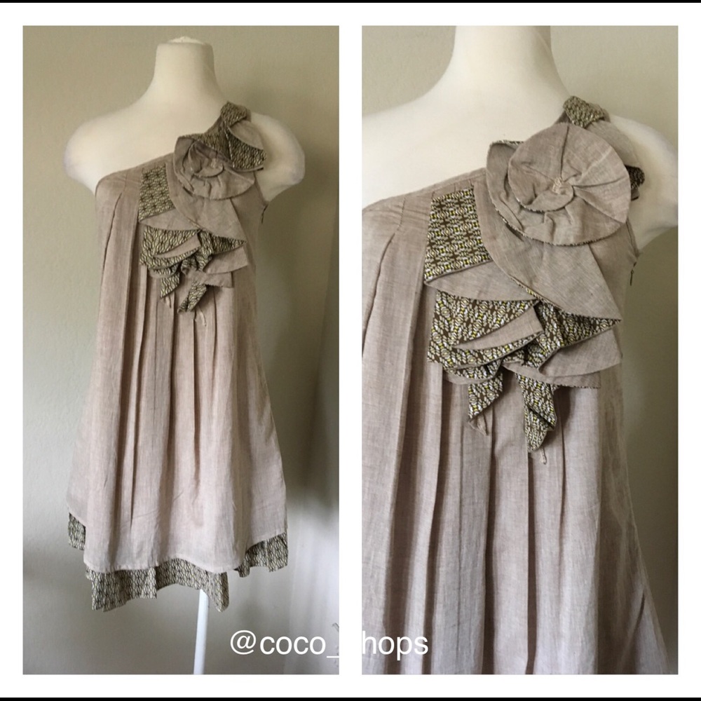 Final Sale Ryu New Ruffle One Shoulder Tan Dress - Picture 4 of 4